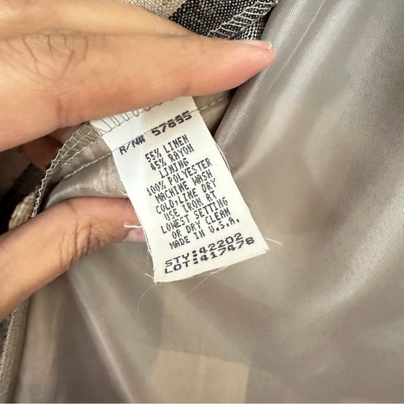 90s Vintage Requirements Linen Khaki Black Beige Red Checked Blazer Jacket Sz 10 - Picture 8 of 14